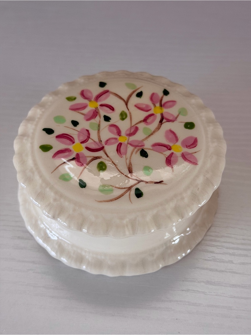 Floral Ceramic Jewelry Trinket Box - Pink Floral Design
